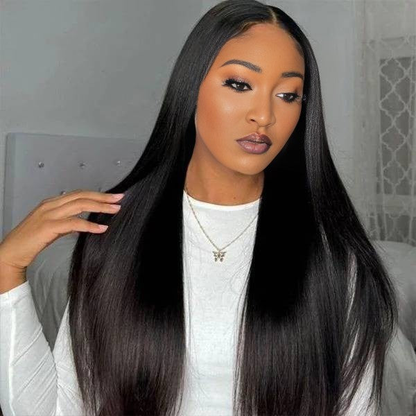 Center Wig Natural Black Asian Raw Hair 13x6 HD Lace Front Wig Straight Human Hair Wig