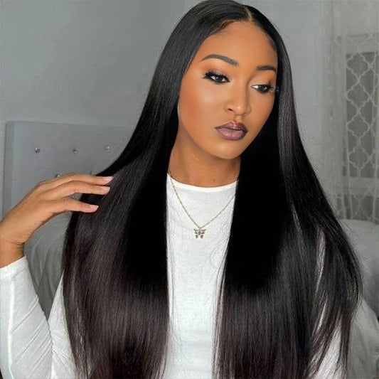 Center Wig Natural Black Asian Raw Hair 13x6 HD Lace Front Wig Straight Human Hair Wig