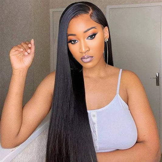 Center Wig 13x6 Double Drams Straight Lace Front Wig Black Remy Hair