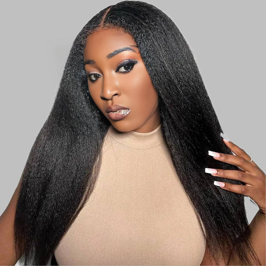 Center Wig 13x4 Yaki Straight Lace Front Wig Black Remy Hair