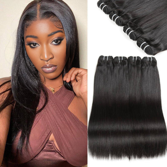 Center Wig Natural Black Asian Double Drawn Straight Hair Bundles