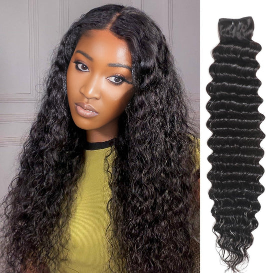 Center Wig Remy Hair Black Deep Wave Bundles Laotian Weaving