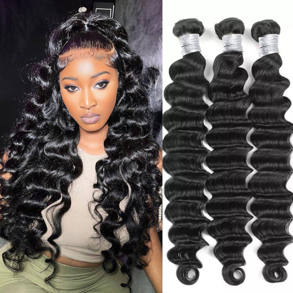 Center Wig Remy Hair Black Deep Wave Bundles Brazilian weaving