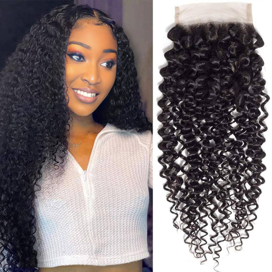 Center Wig Remy Hair 4x4 Kinky Curly Closure