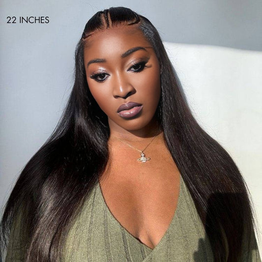 Center Wig Natural Black Asian Raw Hair 6x7 HD Lace Closure Straight Human Hair Wig