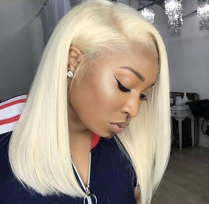 Center Wig 13x4 Straight Bob Lace Front Wig 613 Remy Hair