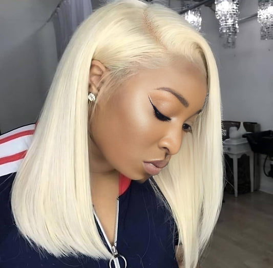 Center Wig 13x4 Straight Bob Lace Front Wig 613 Remy Hair