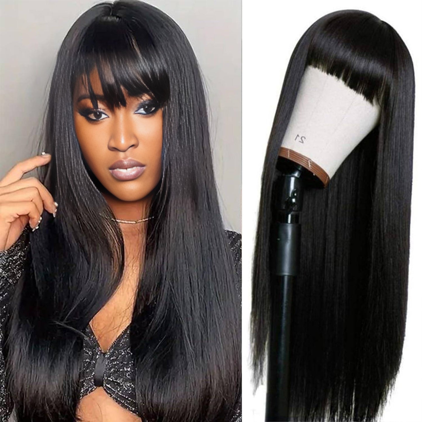Center Wig 4x4 Straight Lace Bangs Wig Remy Hair