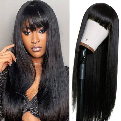 Center Wig 4x4 Straight Lace Bangs Wig Remy Hair