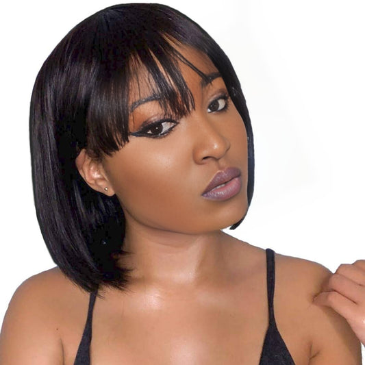 Center Wig Machine-Made Black Wig Remy Hair H009