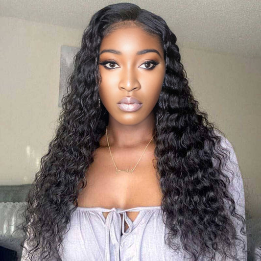 Center Wig Glueless Remy Hair 5x5 Lace Closure Deep Wave Human Hair Wig